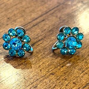 Vintage Antique Blue Rhinestone Earrings
